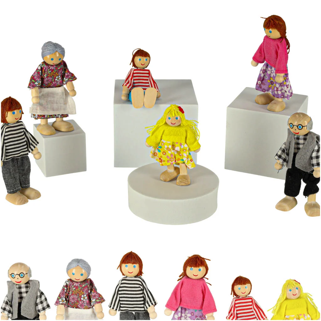 Drevený set bábik – rodina 6 dielikov, 9 – 11,5 cm