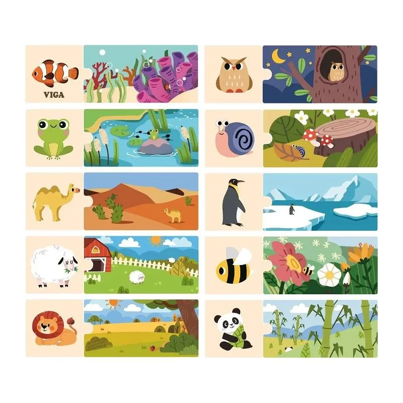 Viga Drevené puzzle zvieracie domovy