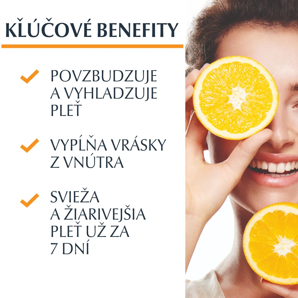 Eucerin HYALURON-FILLER 3x EFFECT Vitamin C booster 1×7,5 ml,  po 7 dňoch viditeľný výsledok