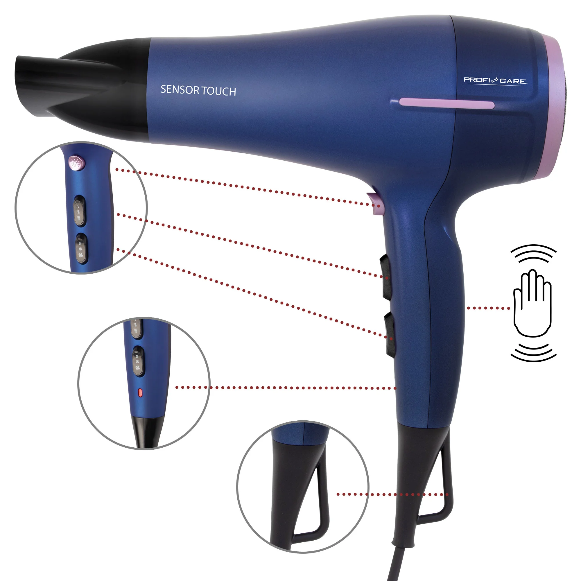 ProfiCare HTD 3030 sušič vlasov 2200 W s dotykovým senzorom a ionizáciou