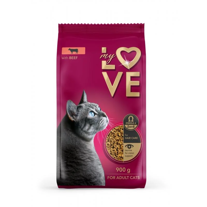 MY LOVE. Pre dospelé mačky s hovädzím mäsom 900 g (5306)