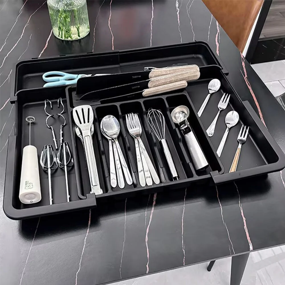 MG FlexiSpace nastaviteľný príborník do zásuvky 33–56 cm, čierny