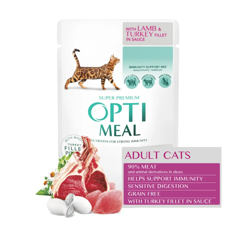 OPTIMEAL Superpremium Grain free Sensitive s jahňacím  morčacím filé v omáčke bez obilnín 85g (4003)
