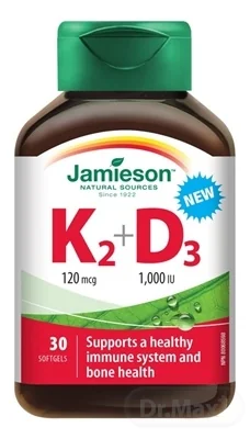 JAMIESON VITAMÍNY K2 120 µg + D3 1000 IU 1×30 cps, výživový doplnok
