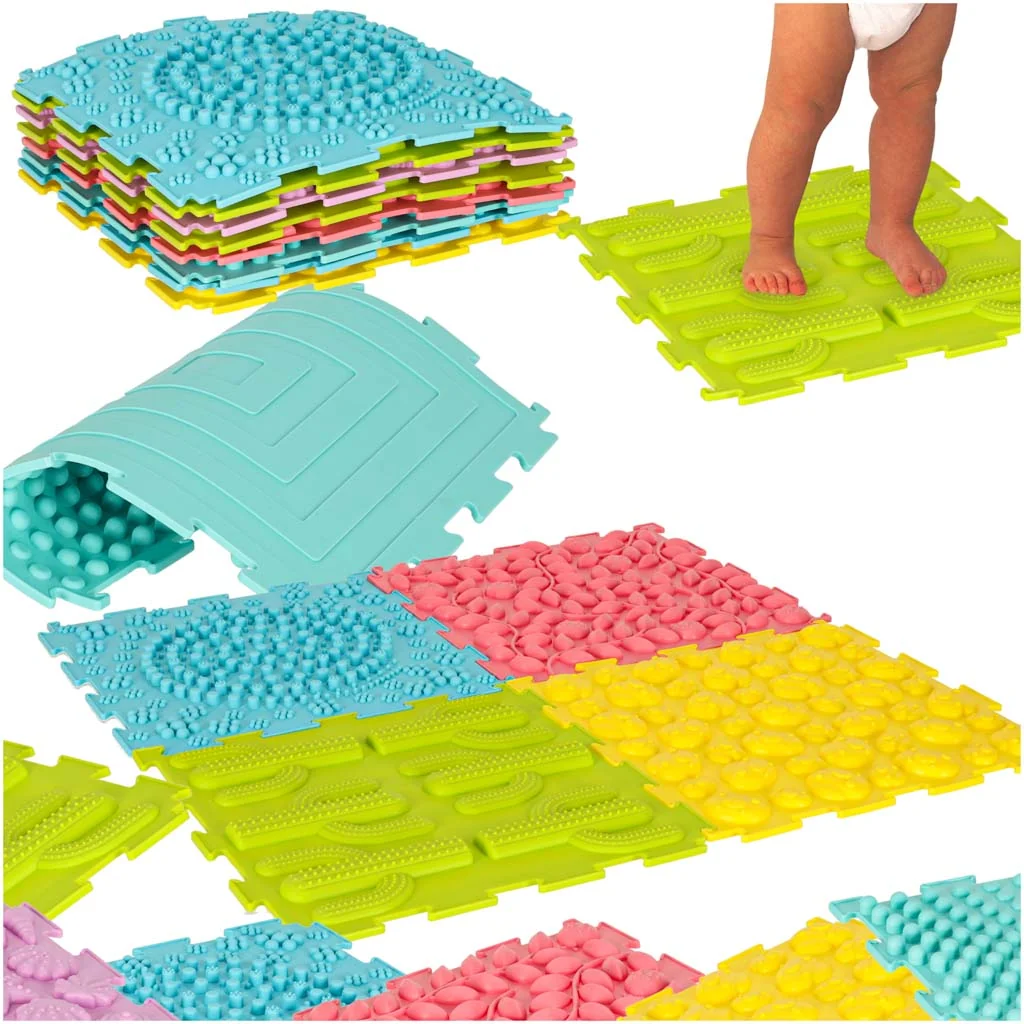 Senzorická podložka puzzle s výstupkami 8 dielov pastelová