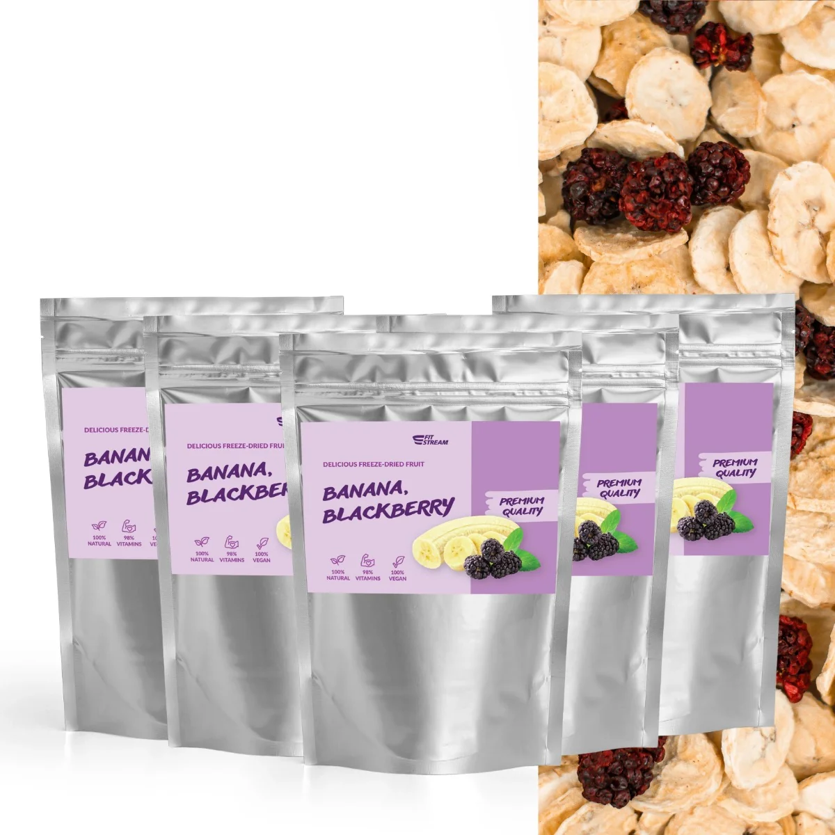 FitStream 100g 5pack banán černica 1×100 g, mrazom sušené ovocie