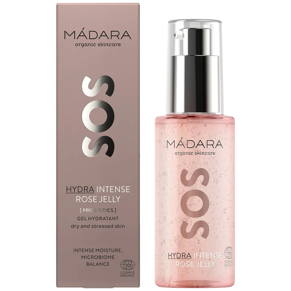 Mádara SOS Hydra Intense, Hydratačné Hyaluronové Želé S Ružovou Vodou 1×75 ml, certifikovaný hydratačný krém bez obsahu oleja