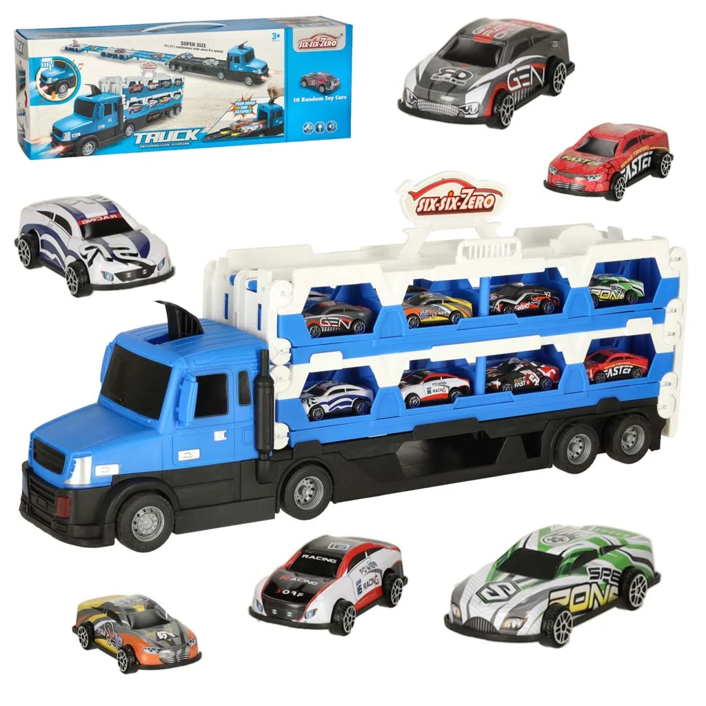 Nákladné Auto Laweta Skladací Transportér XXL 10 Autíčok Modrý