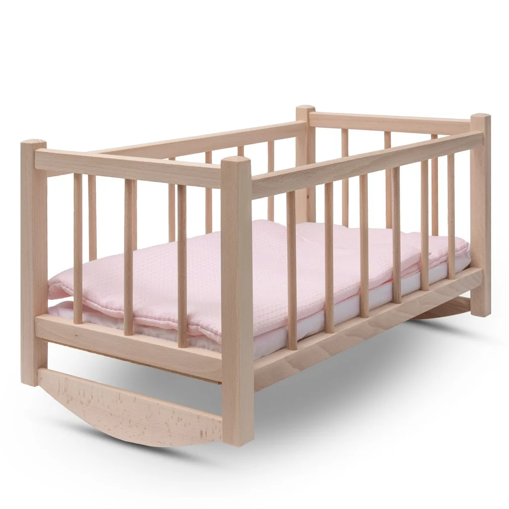 Drevená postieľka-kolíska pre bábiky s obliečkami Baby Mix ,