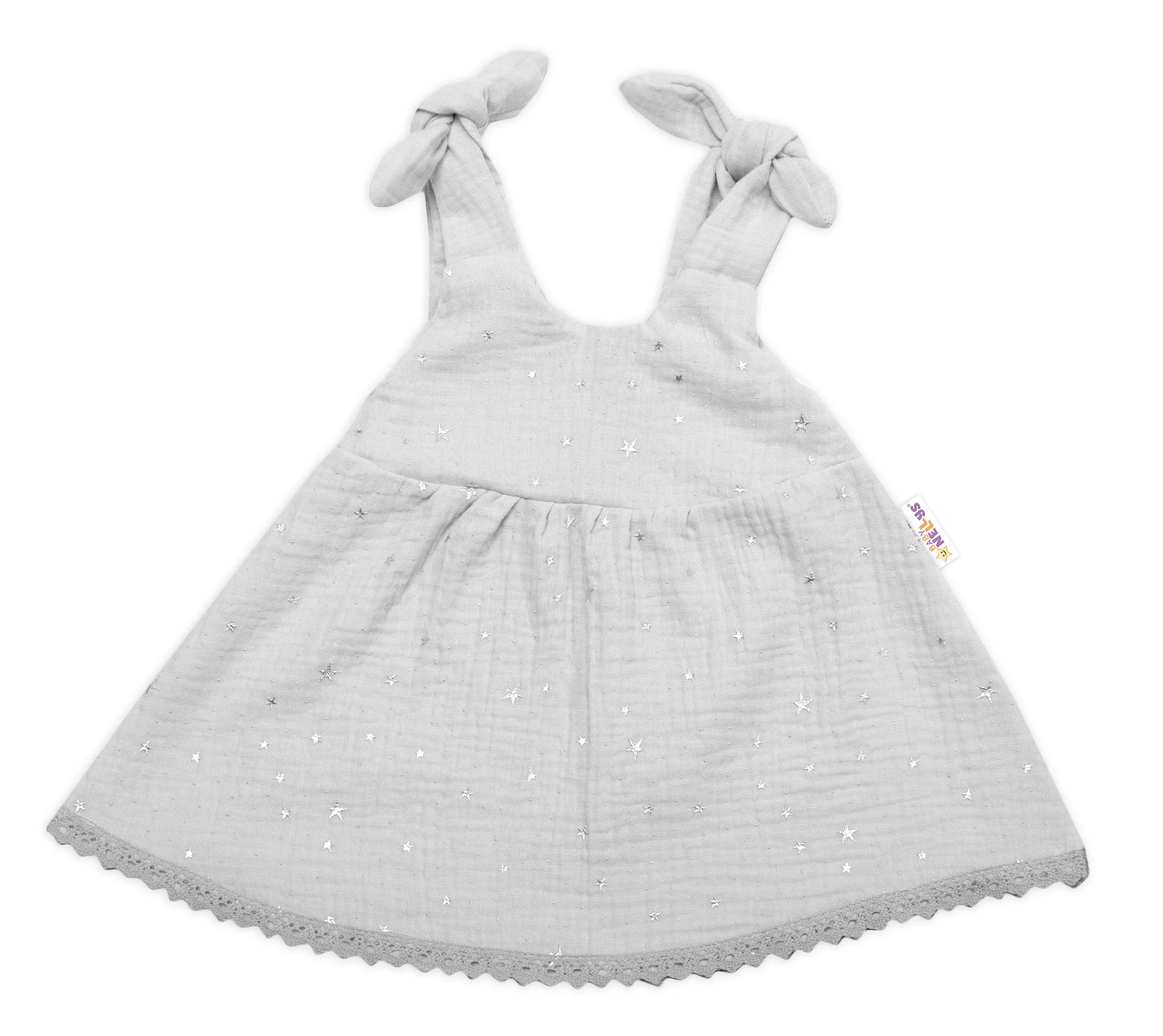 Letné ľahučké mušelínové šaty Summer Stars - sivé, veľ. 92/98
