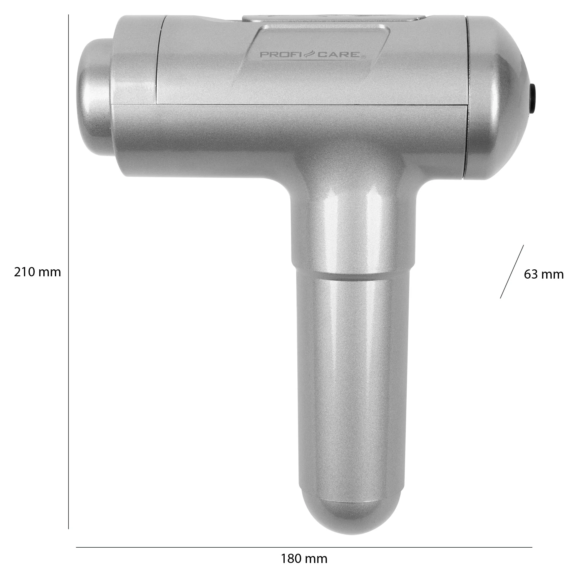ProfiCare MP 3087 masážna pištoľ, 3 úrovne, 4 nástavce, 2000 mAh, strieborná