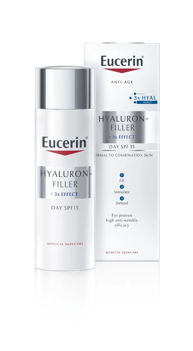 Eucerin HYALURON-FILLER denný krém proti vráskam 1×50 ml,  pre normálnu a zmiešanú pleť