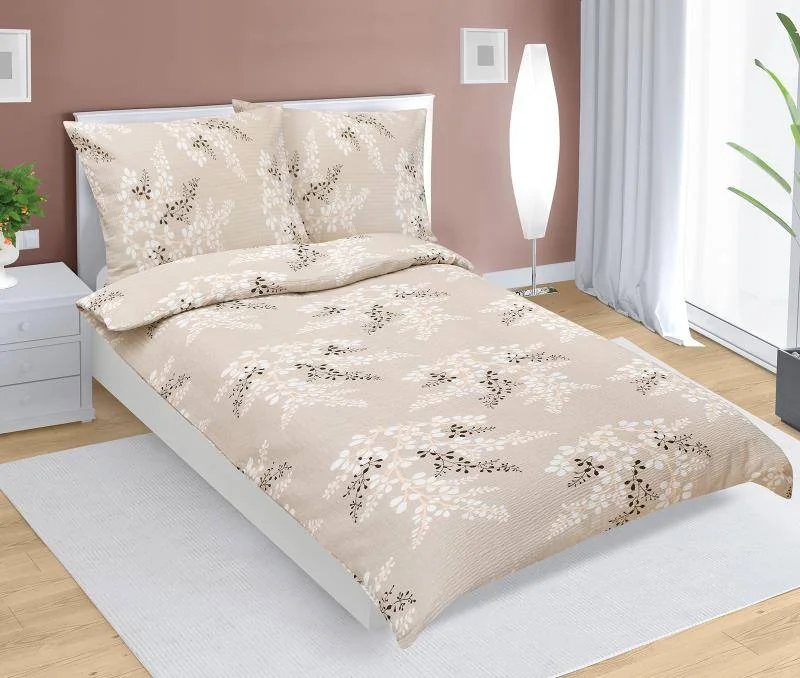 Obliečky krep 80/306 kávová vetvička 140x220, 70x90 1×1 ks, obliečky