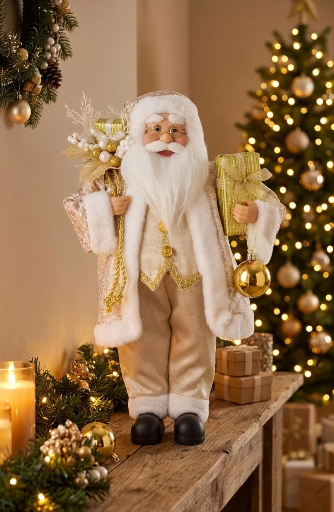MagicHome vianočný Santa s darčekom, 1 ks Textil, 16x26x41 cm