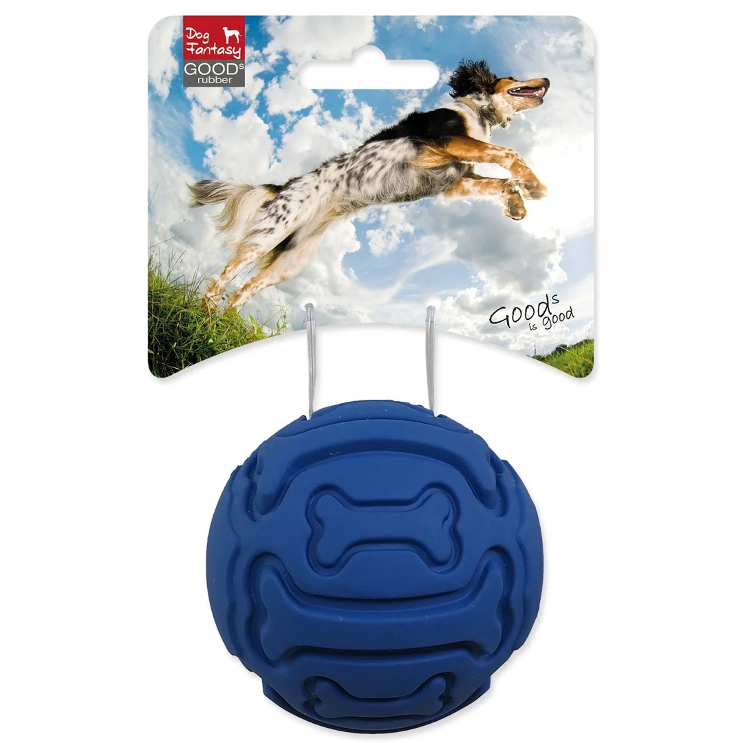 Lopta Dog Fantasy gumová, vzor kosť pískacia modrá 7,5cm