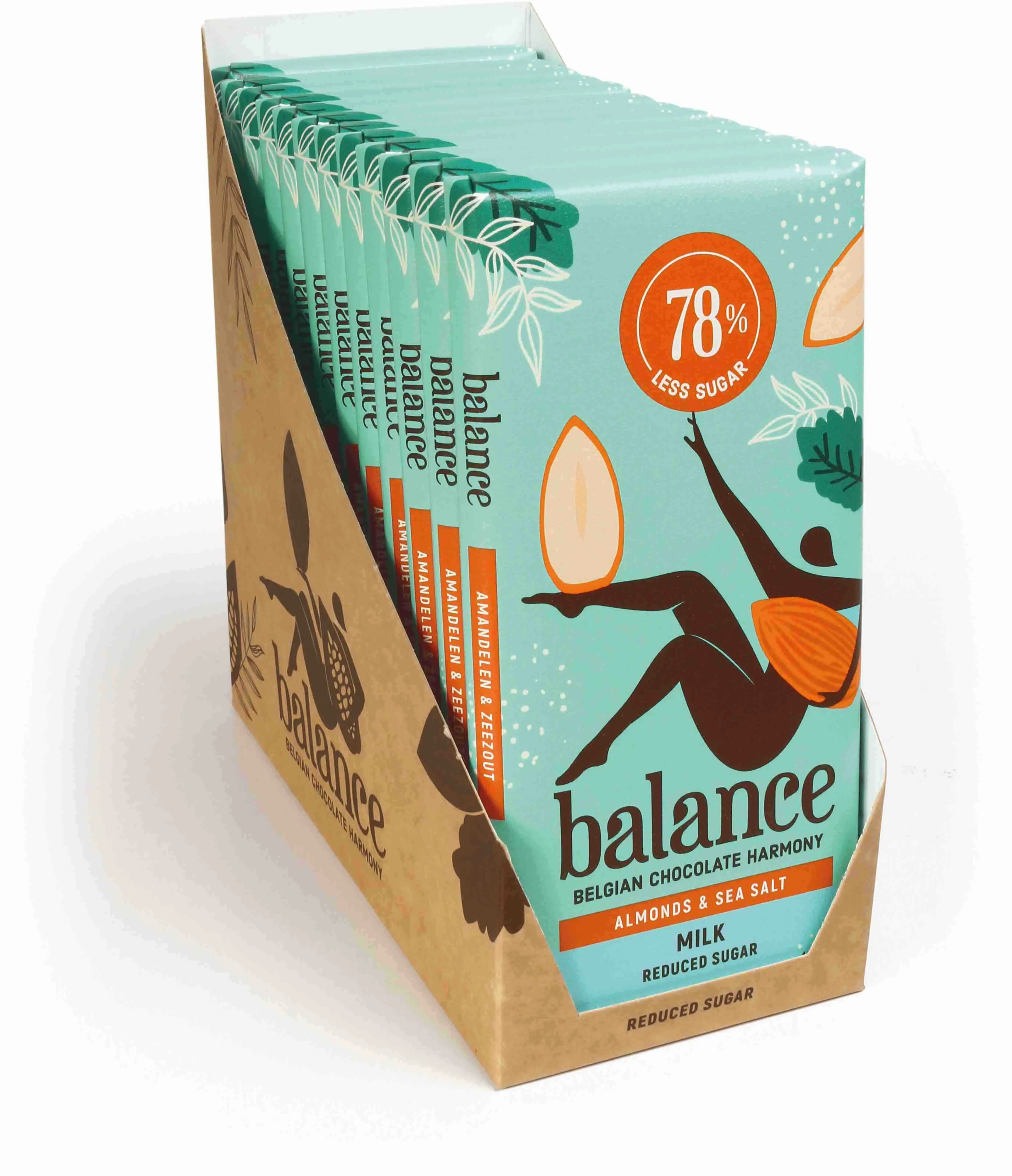 BALANCE MLIEČNA ČOKOLÁDA MANDLE A MORSKÁ SOĽ 1×100 g, čokoláda s prírodným sladidlom