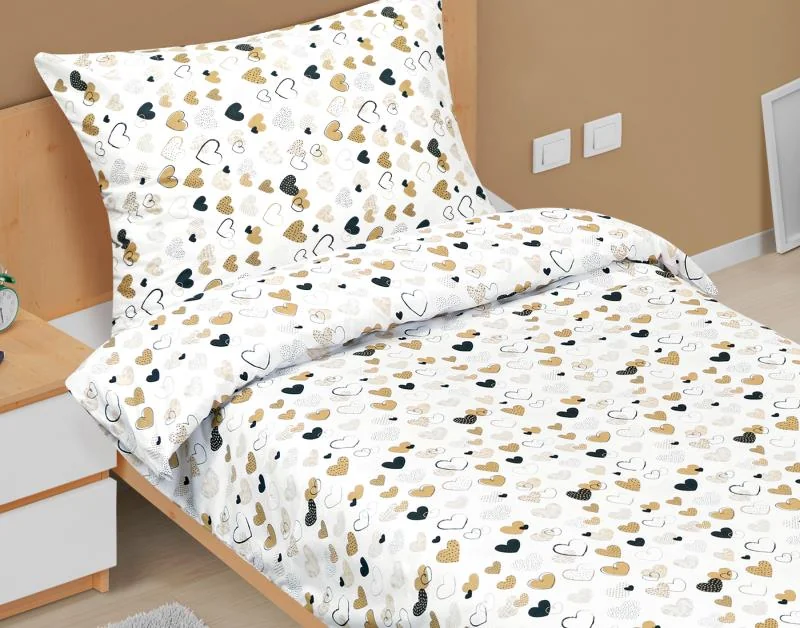 Detské obliečky Junior 90/161 srdce horčicové 140x200, 70x90 1×1 ks, detské obliečky