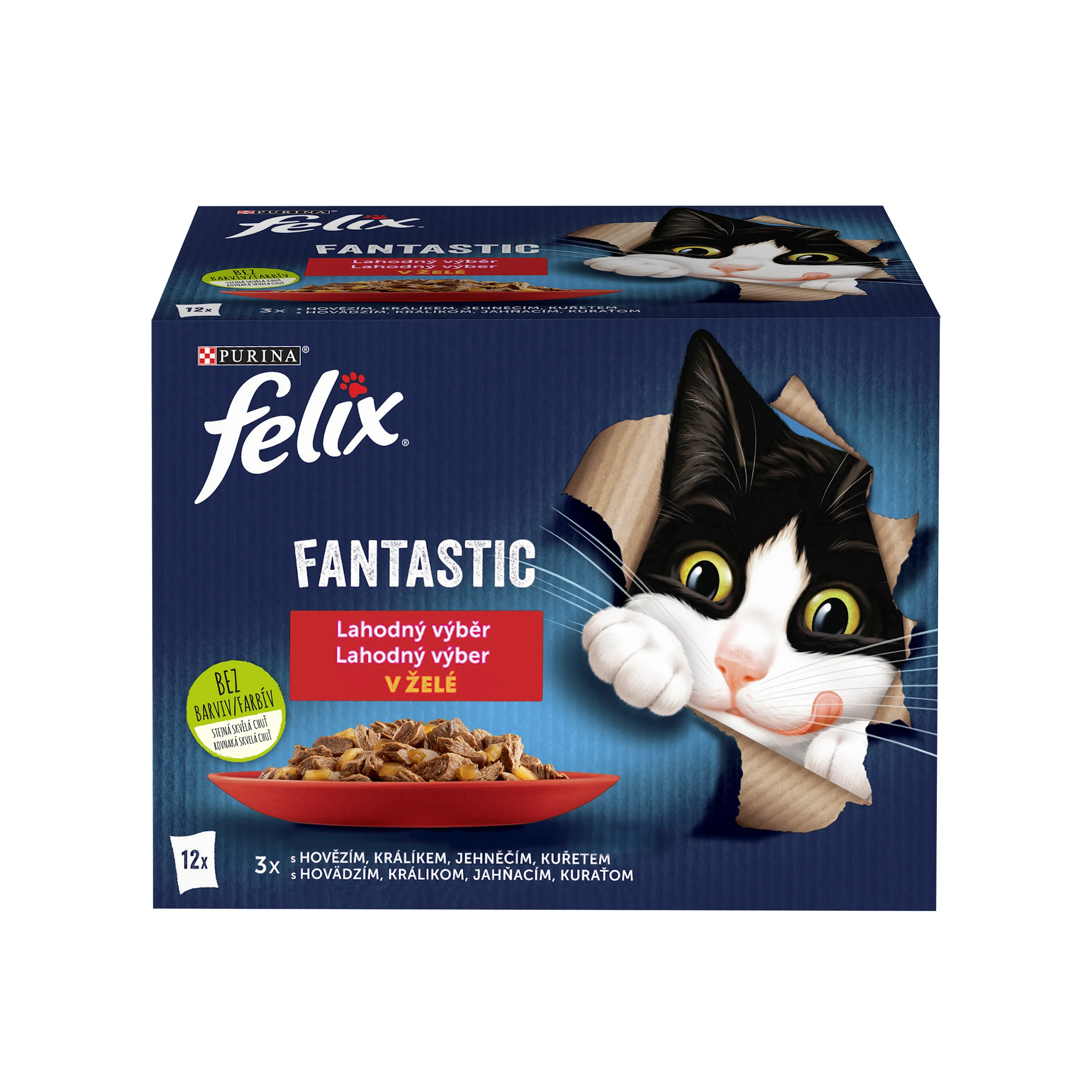 Felix Fantastic kapsičky pre mačky kura, hovädzie, králik, jahňacie v želé 12×85 g 12×85 g, kapsičky pre mačky