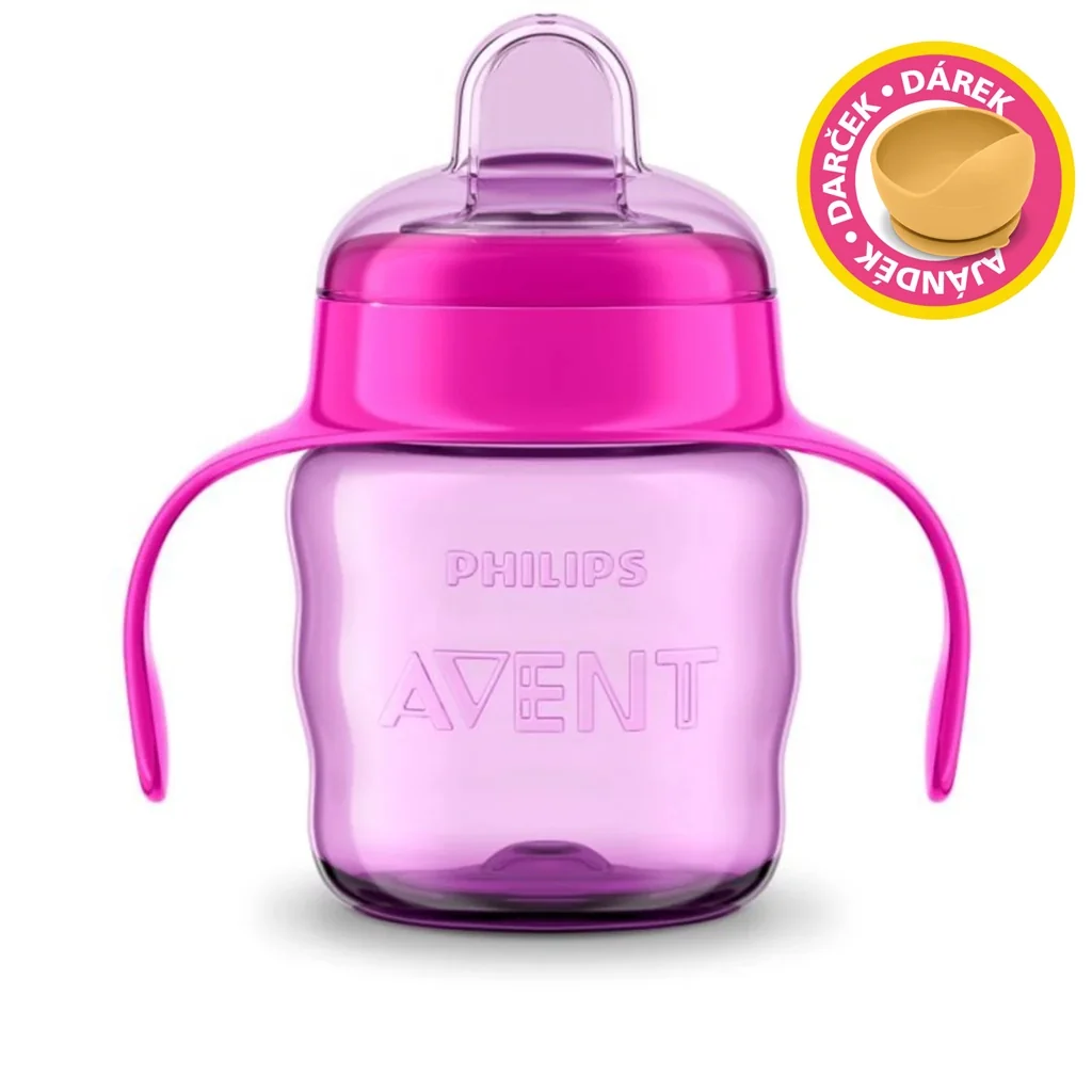Philips AVENT Hrnček pre prvé dúšky Klasik 200 ml s držadlami dievča+darček PETITE&MARS Miska 6m+ 1 ks
