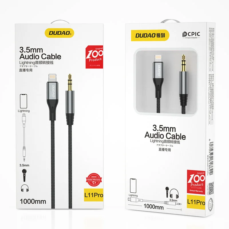 Dudao L11Pro audio kábel Lightning / 3.5mm mini jack, sivý