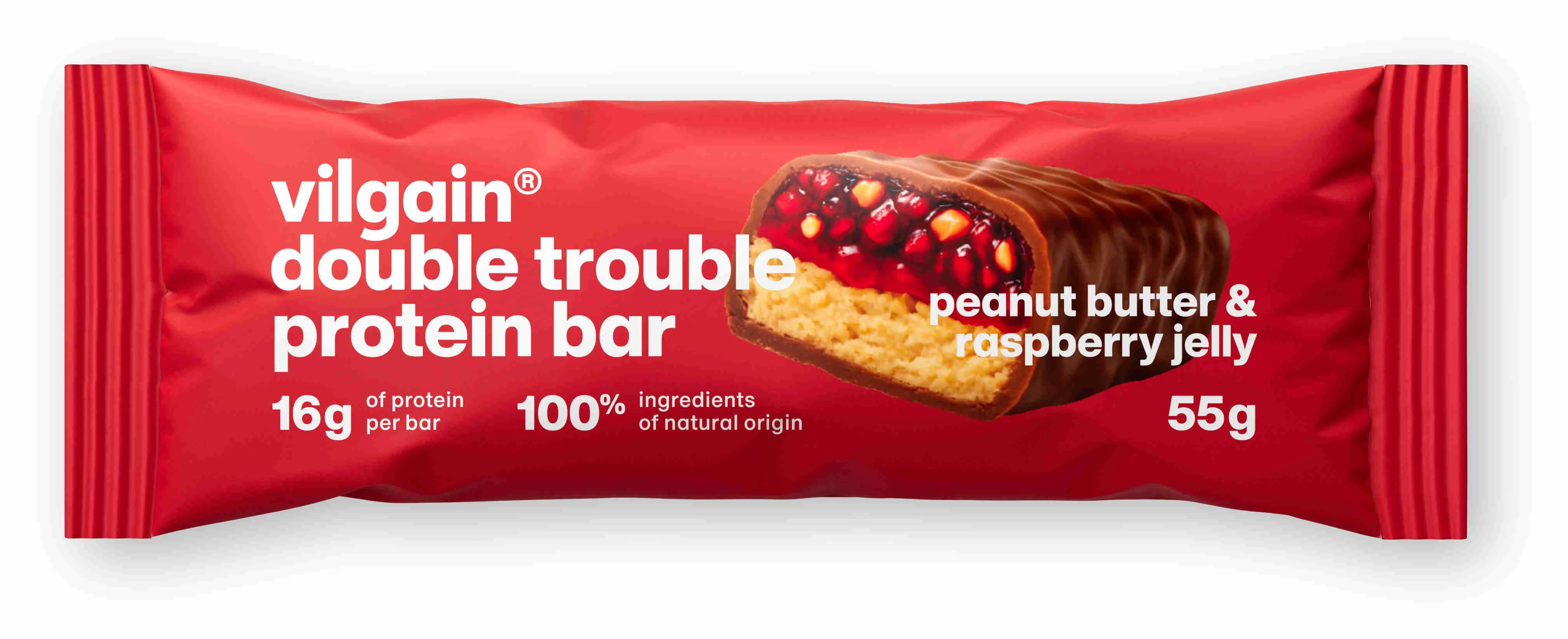 Vilgain Double Trouble Protein Bar arašidové maslo & malinový džem 55 g
