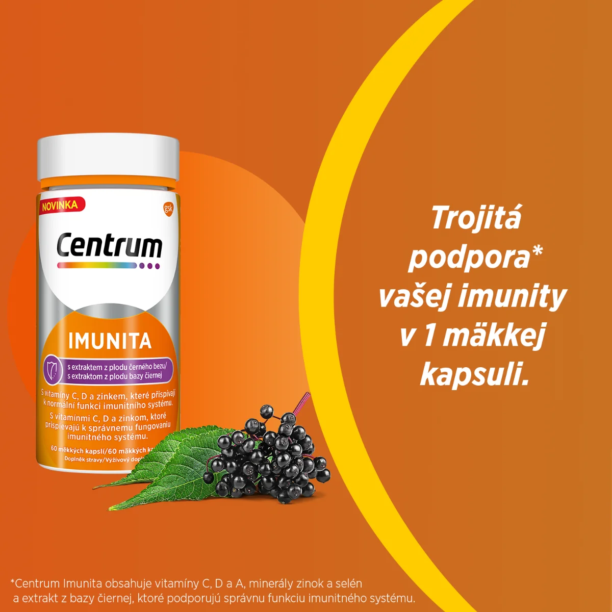 Centrum Imunita s extraktom z bazy čiernej 1x60 cps, multivitamín s vitamín C a D pre posilnenie imunity
