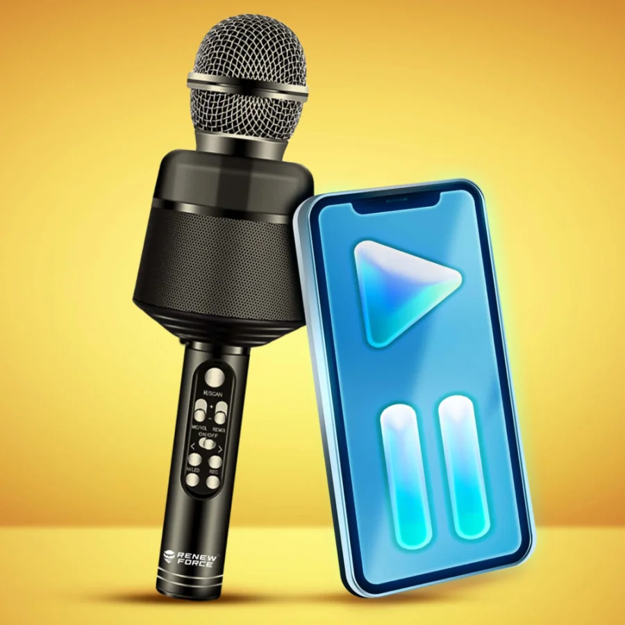 Bluetooth karaoke mikrofón s reproduktorom, WM-100-Black