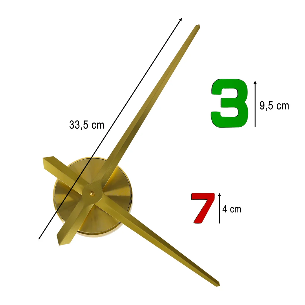 Nástenné hodiny samolepiace – 12 číslic 80–90 cm, zlaté ručičky, farebné značky