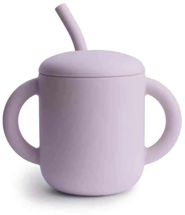 Mushie silikónový pohárik so slamkou, Soft Lilac 1×1 ks, pohár so slamkou
