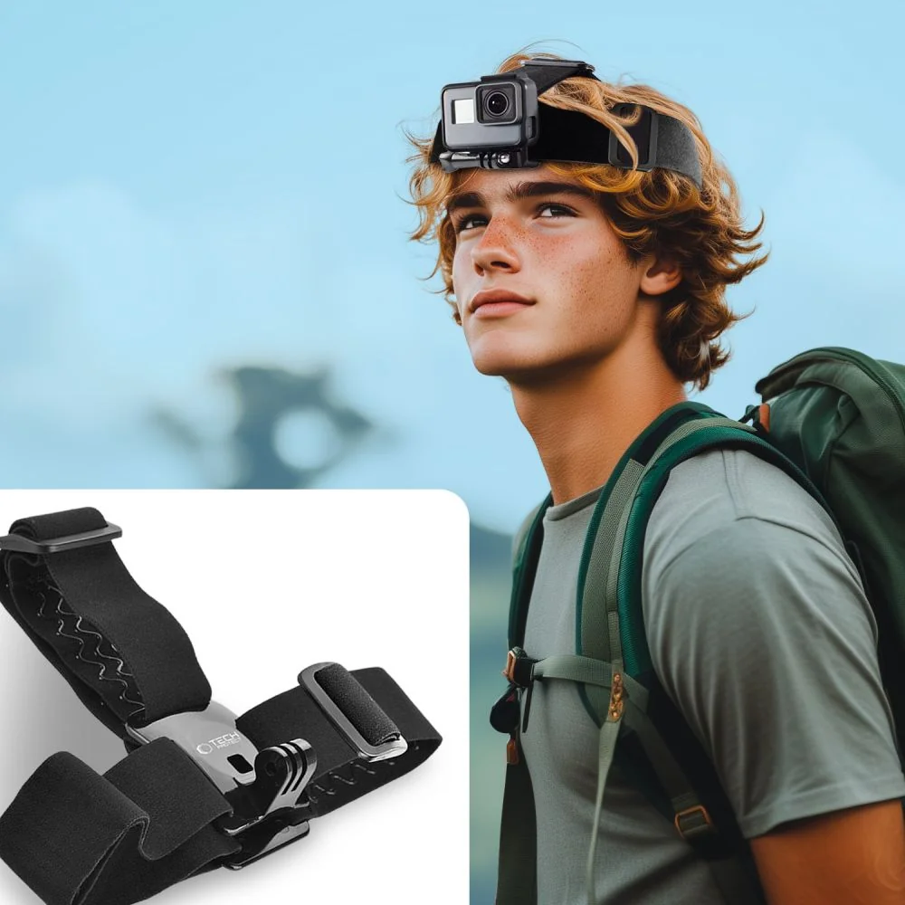 Tech-Protect GA100 držiak na hlavu pre športové kamery GoPro / DJI, čierny erny