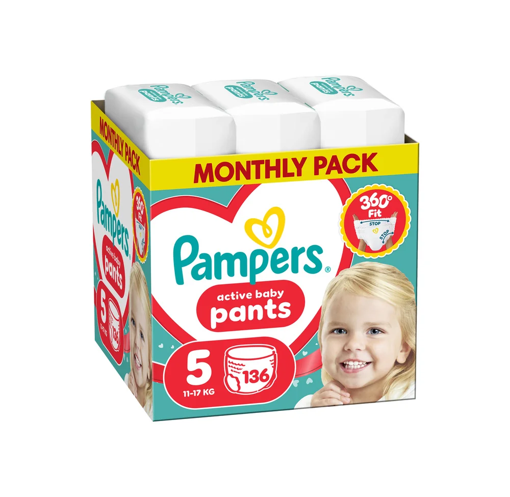 Pampers Active Baby plienkové nohavičky, veľkosť 5, 11kg-17kg 136 ks