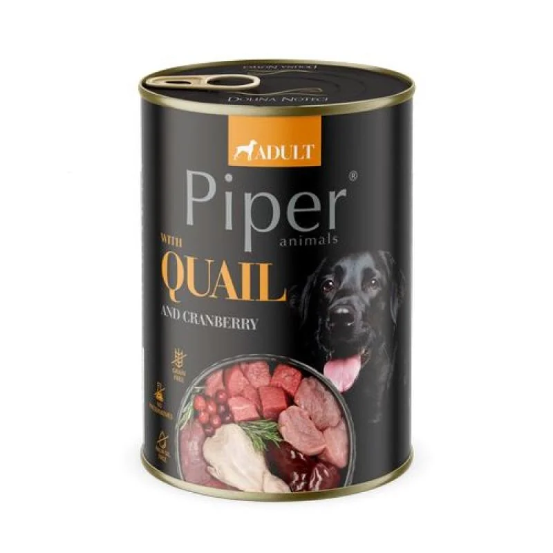 PIPER ADULT 400g konzerva pre dospelých psov s prepelicou a s brusnicami