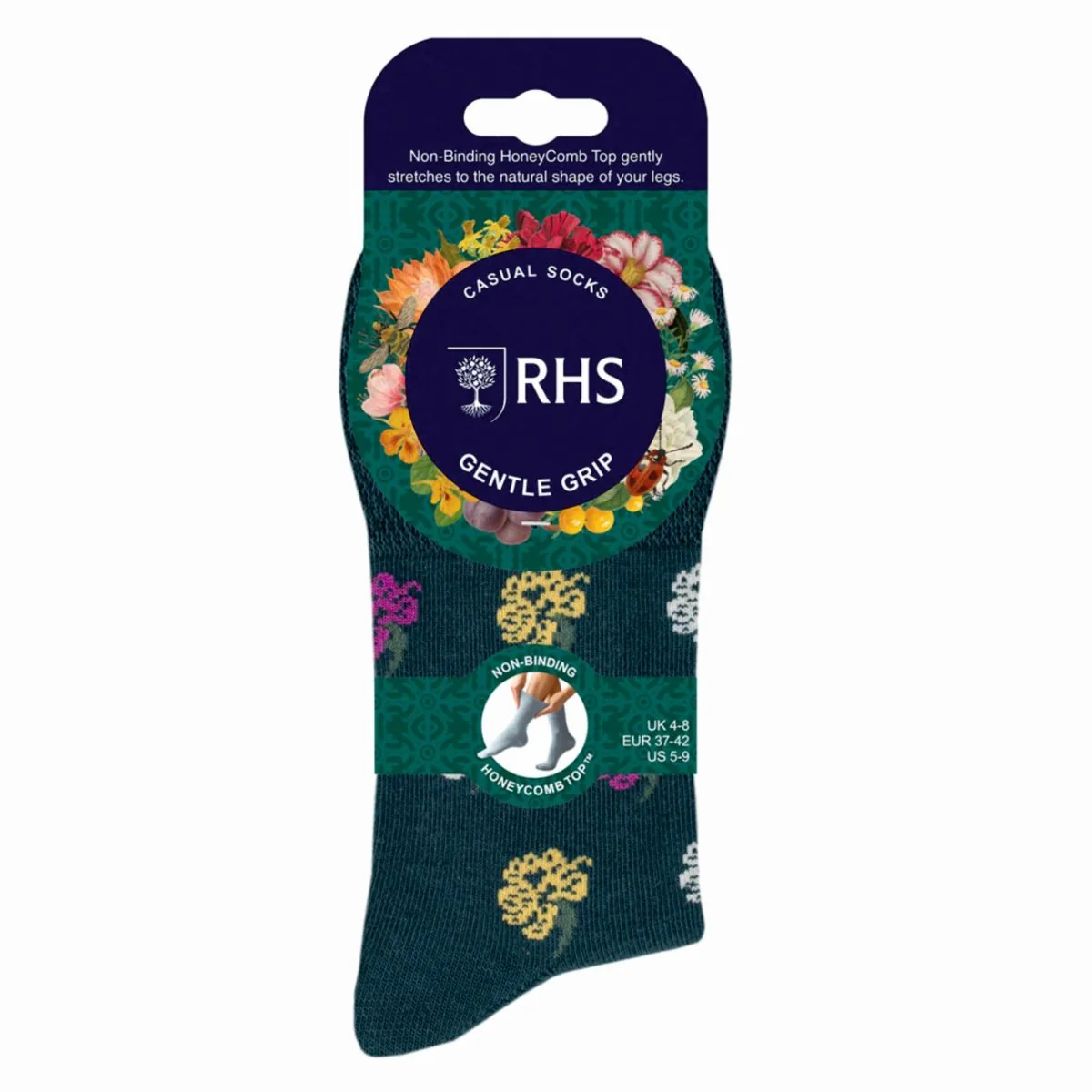 Dámske 3 páry bavlnené ponožky RHS Gentle Grip MIXED FLORAL Veľkosť ponožiek 37-42