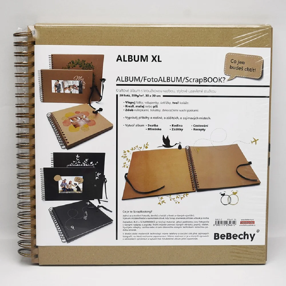 Scrapbookový album XL, kraftový papier, 30 × 30 cm 40 listov, hnedý