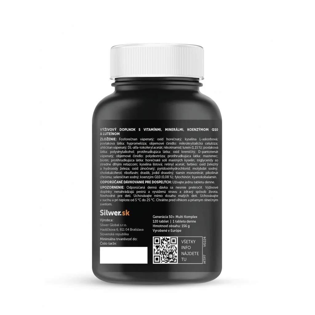 Silwer Generácia 50+ Multi Komplex 120 tabliet. 23 vitamínov a minerálov pre zdravú dlhovekosť.