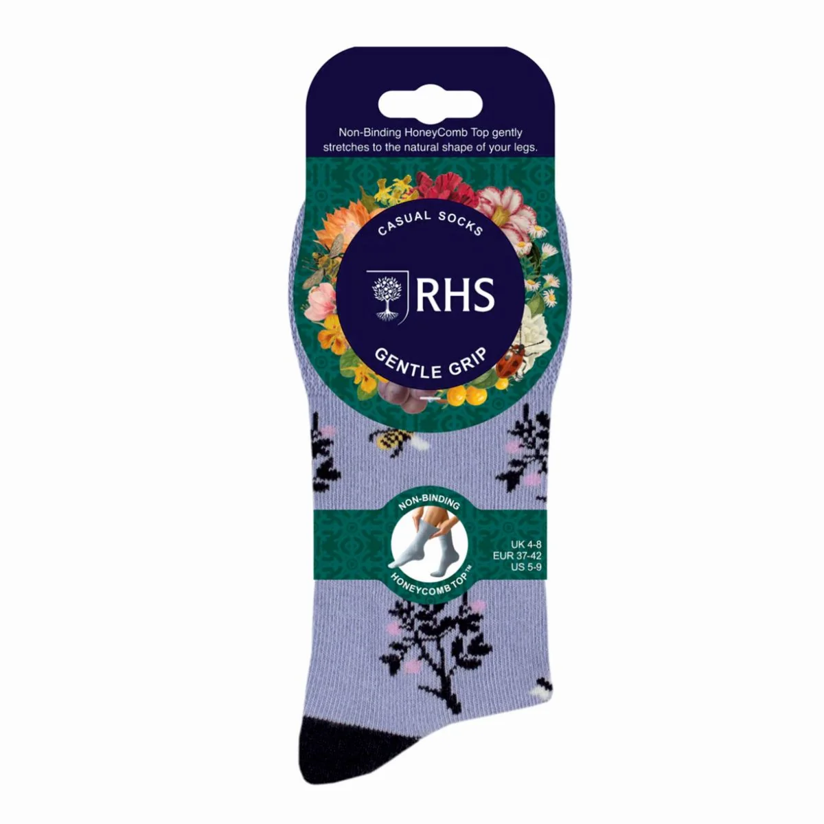 Dámske 3 páry bavlnené ponožky RHS Gentle Grip FLORAL INSECT Veľkosť ponožiek 37-42