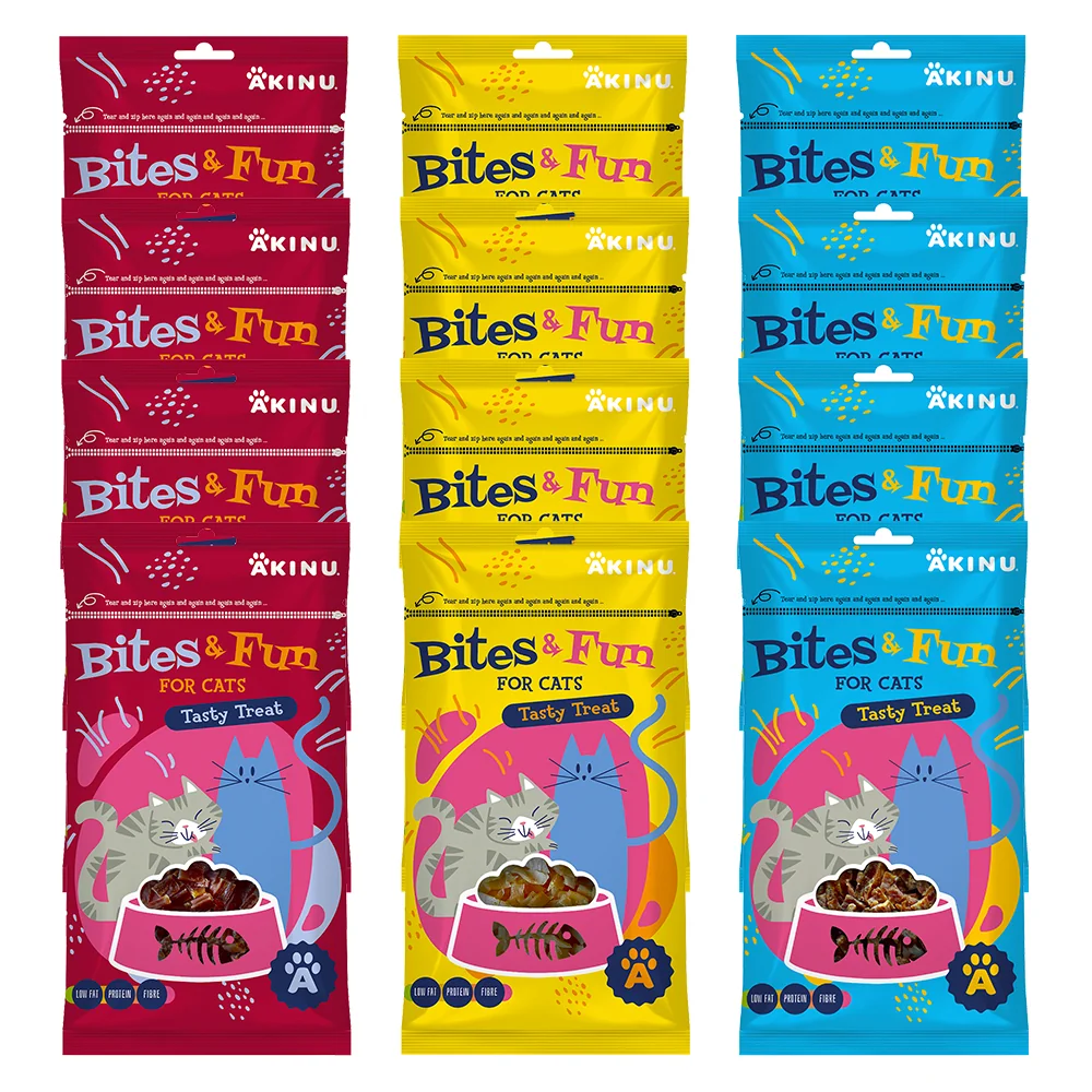 BITES & FUN Jehněčí & kuřecí & kachní pamlsek pro kočky 12 balení 60 g