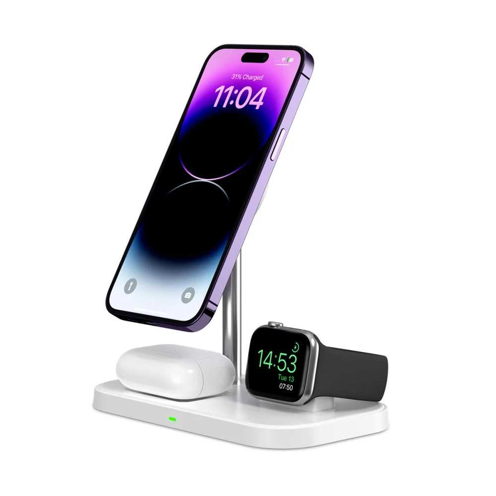 Tech-Protect A22 3in1 bezdrôtová nabíjačka na mobil / AirPods / Apple Watch, biela Watch, biela
