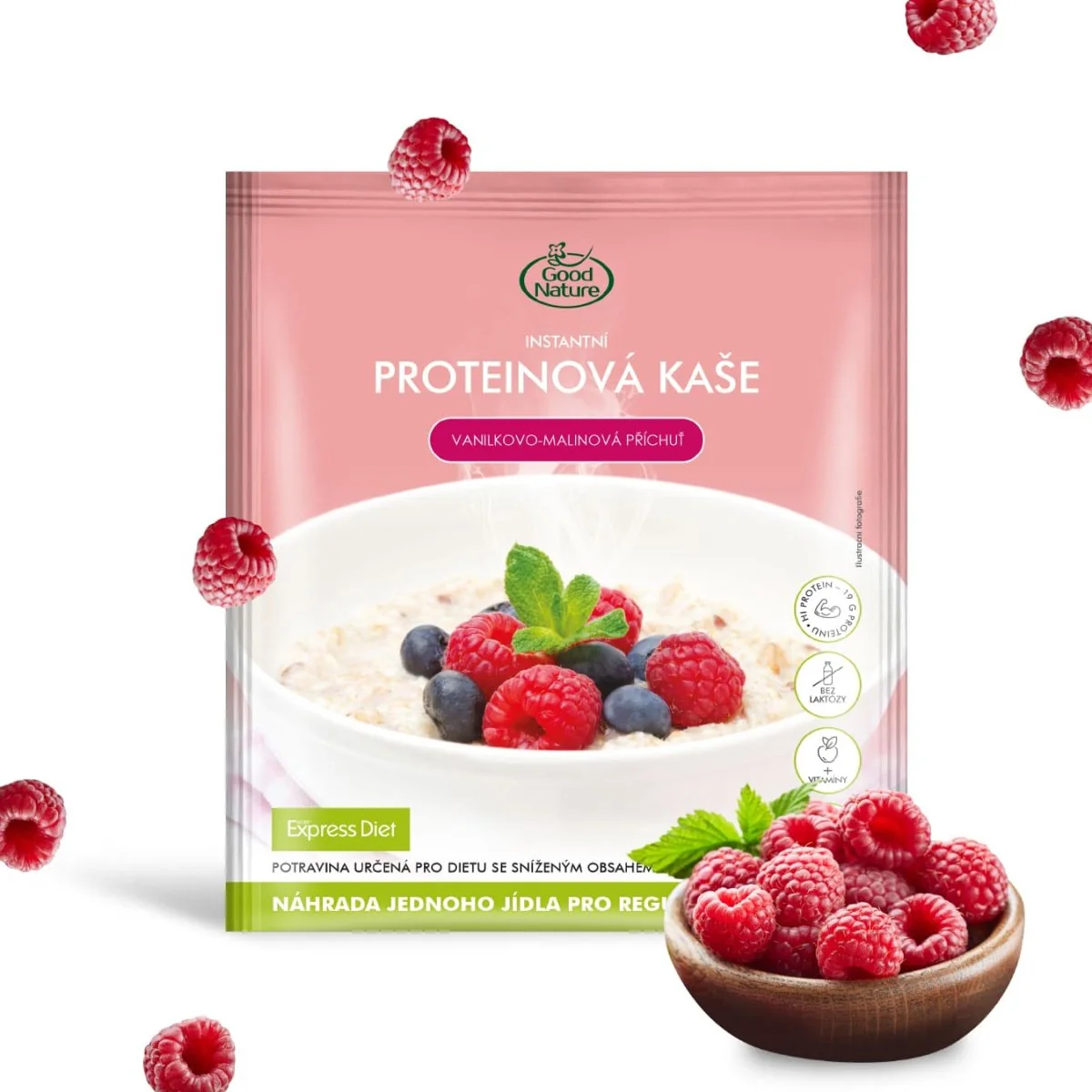 Proteínová kaša s vanilkovo-malinovou príchuťou Express Diet, 60 g
