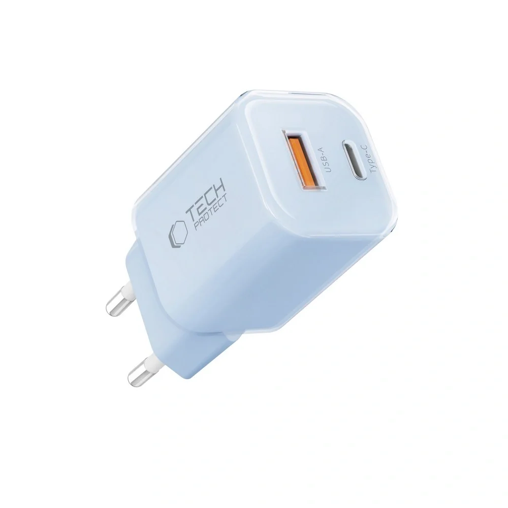 Tech-Protect NCM33W sieťová nabíjačka USB / USB-C 33W PD QC, svetlomodrá rá