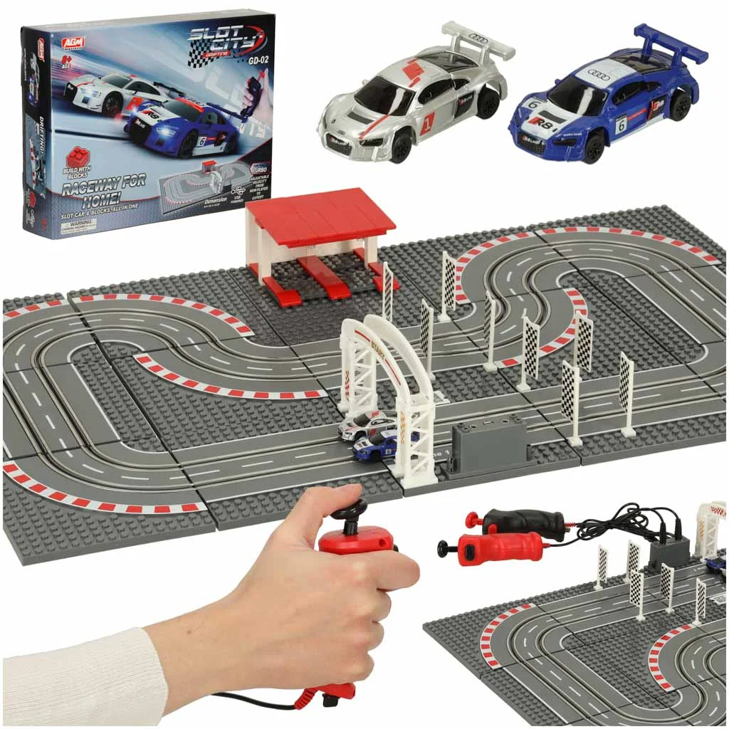 Elektrická autodráha pretekárska dráha, dráha na diaľkové ovládanie s 2 autami, 15 kociek 