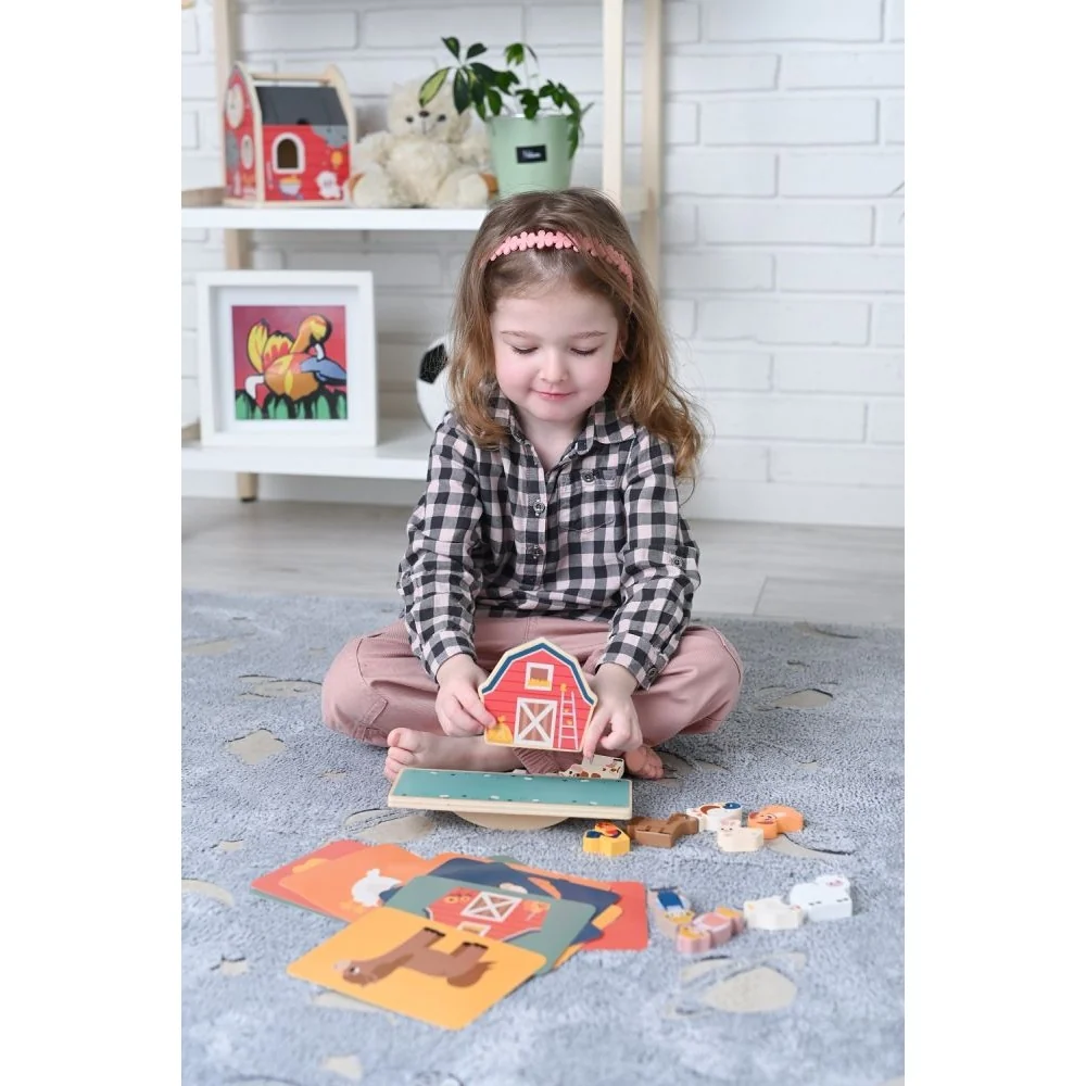 Drevená balančná hra, puzzle - Farma so zvieratkami