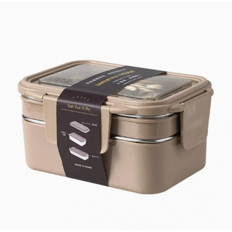 Livefy obedový box s príborom Double Lunch 1.2l, béžový