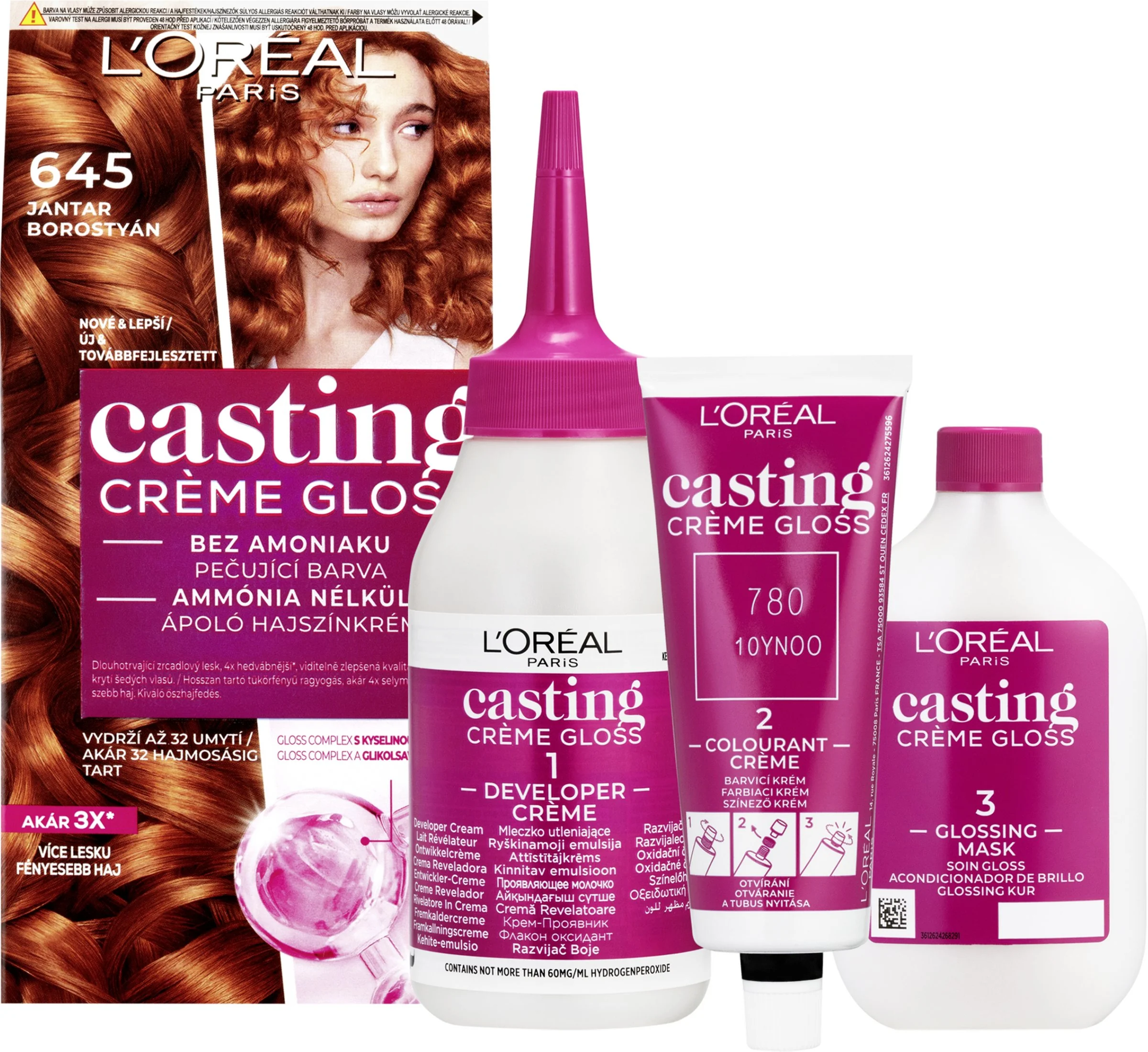 L'Oréal Paris Casting Crème Gloss semipermanentná farba na vlasy 645 jantár 1×180 ml, farba na vlasy