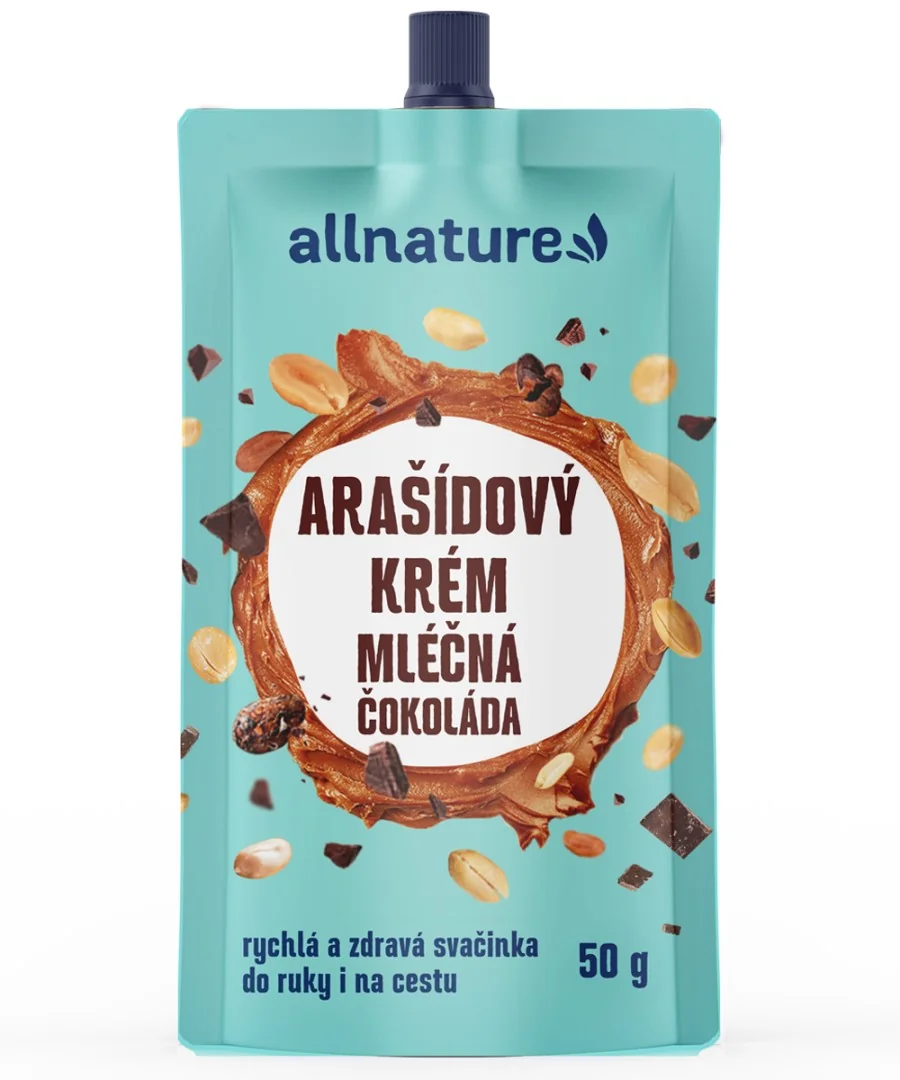 Allnature Arašidový Krém S mliečnou Čokoládou 50g 1×50 g, arašidový krém s mliečnou čokoládou