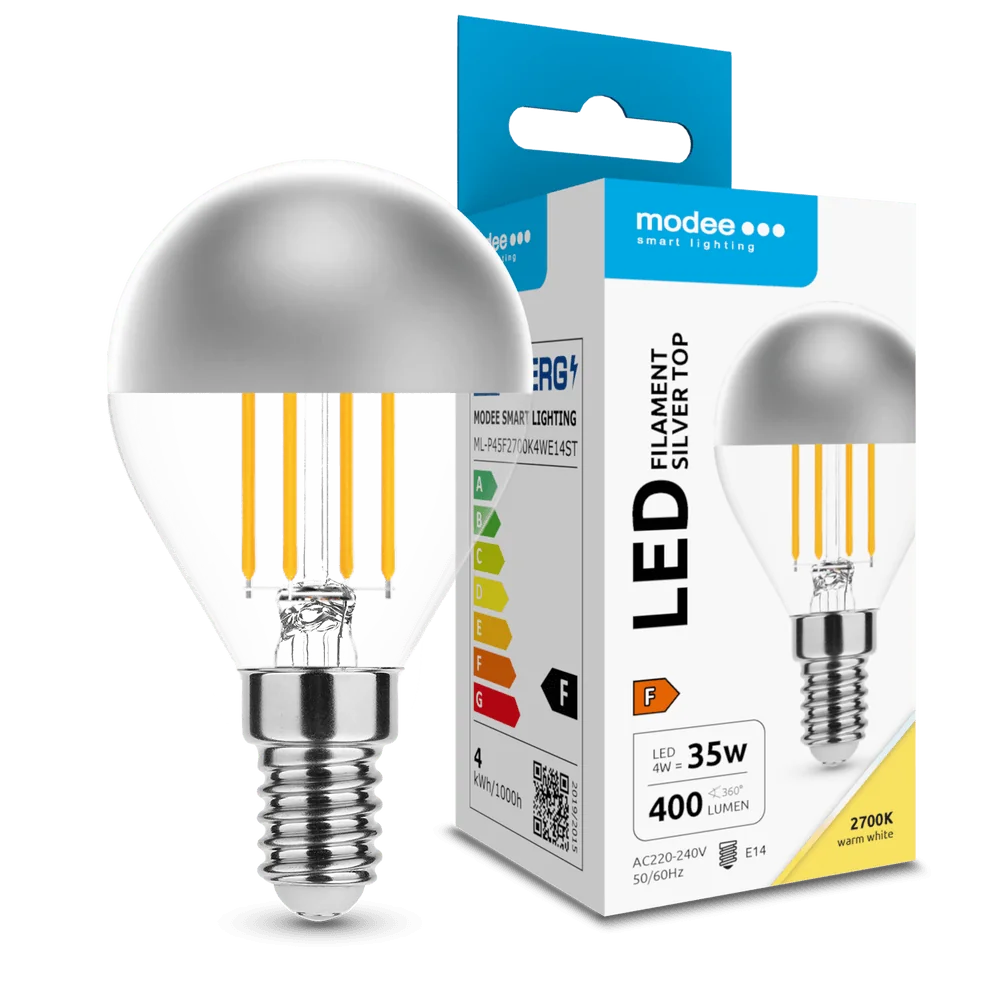 Modee LED žiarovka Filament Globe Mini P45 Silver Top 4W E14 400lm teplá biela (ML-P45F2700K4WE14ST)
