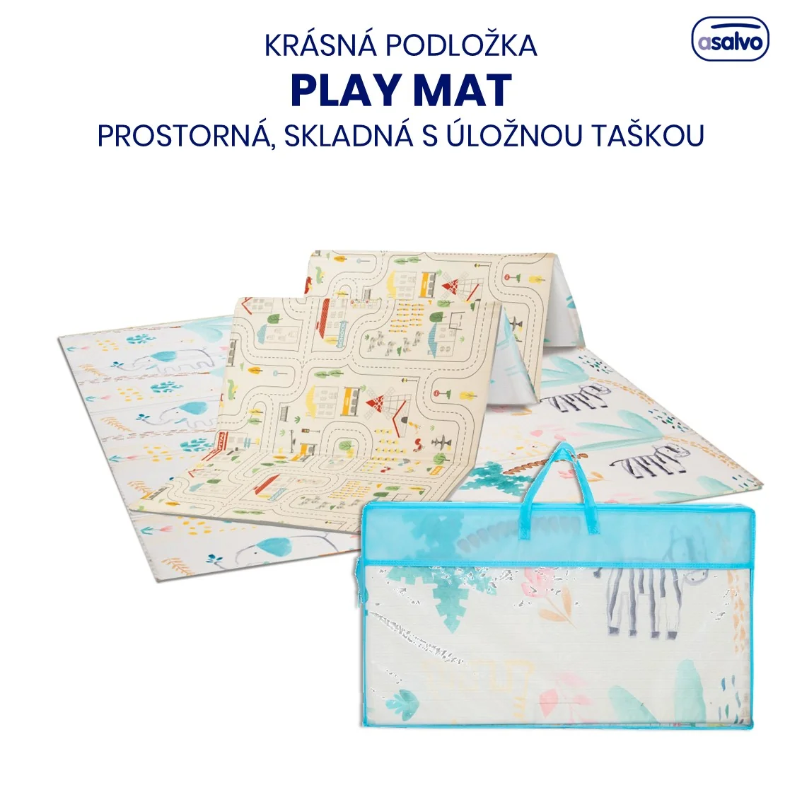 Asalvo Skladacia obojstranná hracia podložka XXL 200×180 cm Animals-City