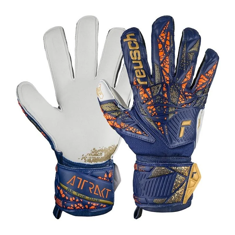 Reusch Attrakt Grip Brankárske rukavice, modro/bielo/oranžovo/zlaté, veľ. 10
