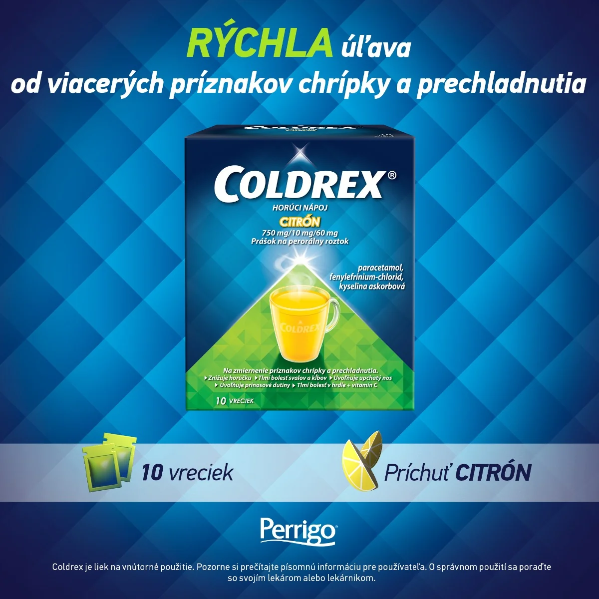 COLDREX Horúci nápoj Citrón, 10 vreciek 1×10 ks, liek proti chrípke a prechladnutiu