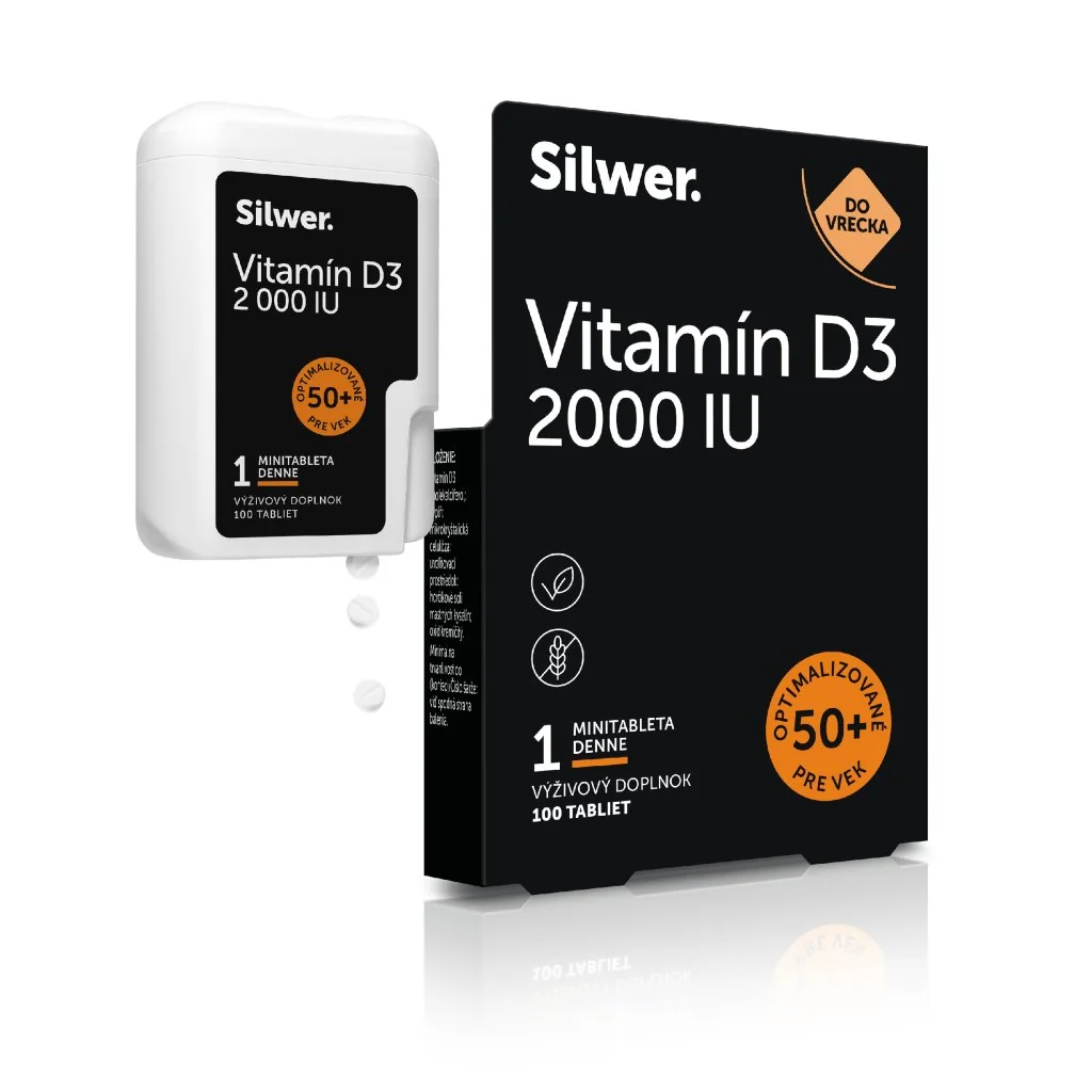 Silwer Vitamín D3 2 000 IU, minitablety v dvojbalení 100 + 100 minitabliet. Imunita, kosti, zuby.